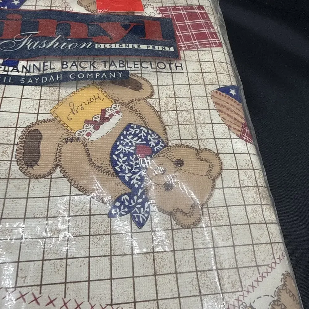 Table Fashion brand vinyl tablecloth “ Blue Jean Teddy” 52” X 70” Oblong
